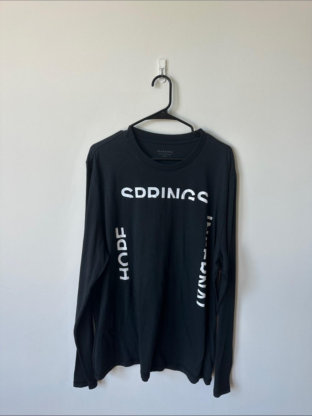 AllSaints Black Long-Sleeve Graphic Tee with White Print